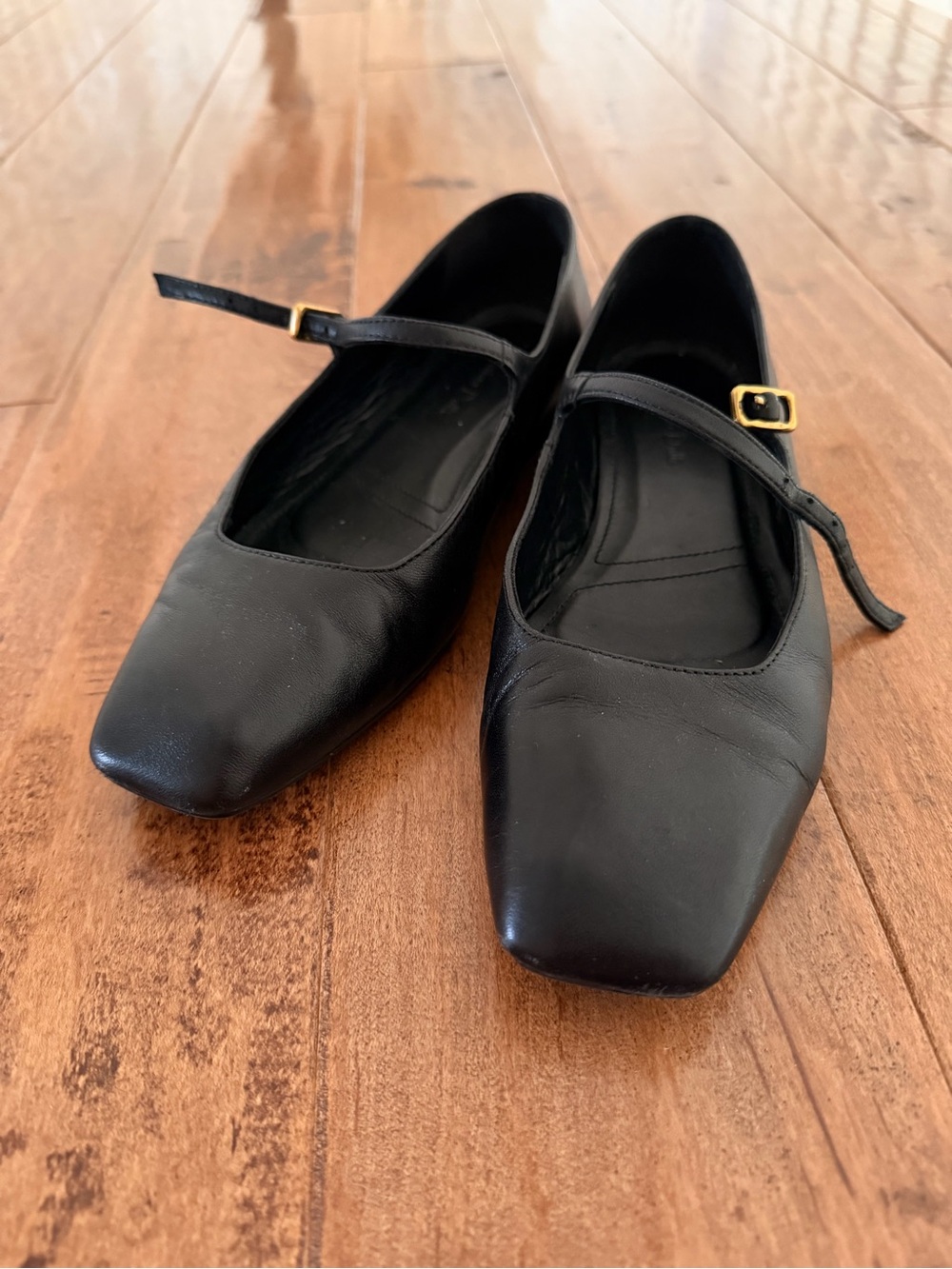 Massimo Dutti Black Leather Mary Jane Ballet Flats Size EU 38